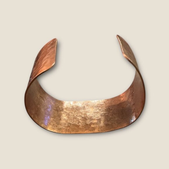 Vintage Copper Cuff Bracelet Hammered Texture Wide Band Unisex Adjustable Handma - Picture 4 of 4